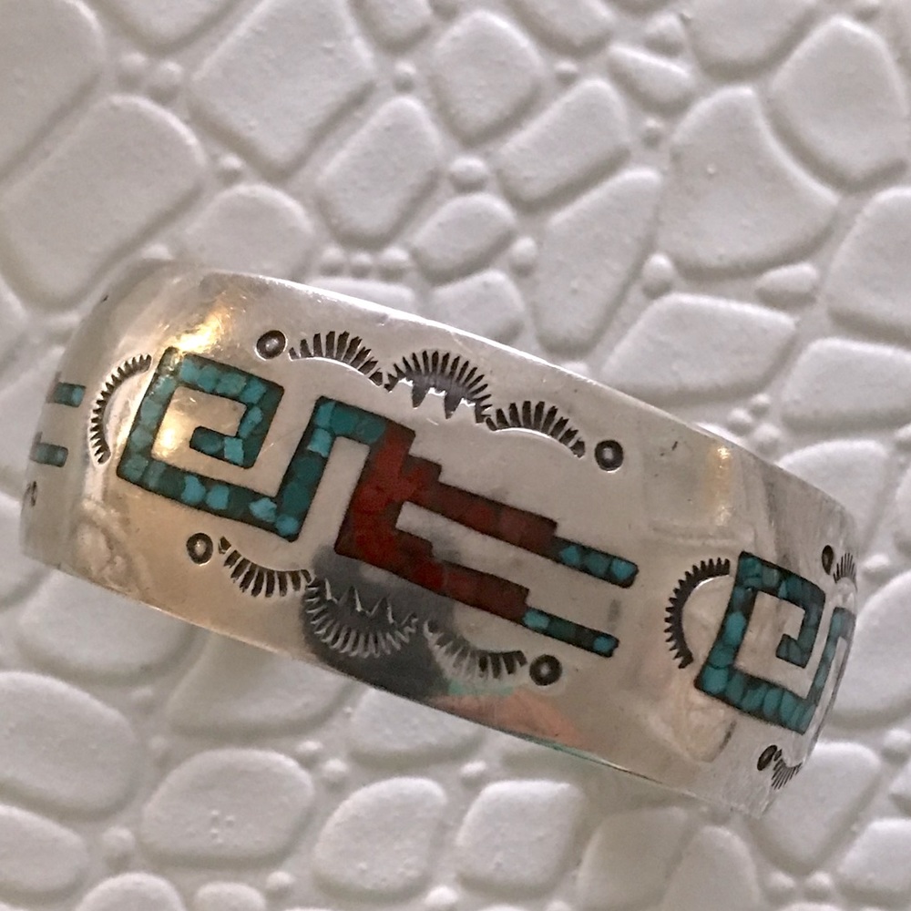 Native American Sterling silver Zuni inlay cuff